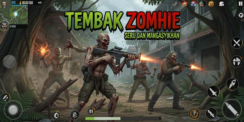 Tampilan antarmuka game Tembak Zombie ASIA100 yang menarik dan memukau.